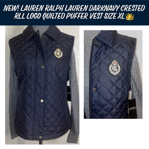 New! Lauren Ralph Lauren DarkNavy Crested RLL Logo Quilted Puffer Vest Size XL👑 - Picture 1 of 13